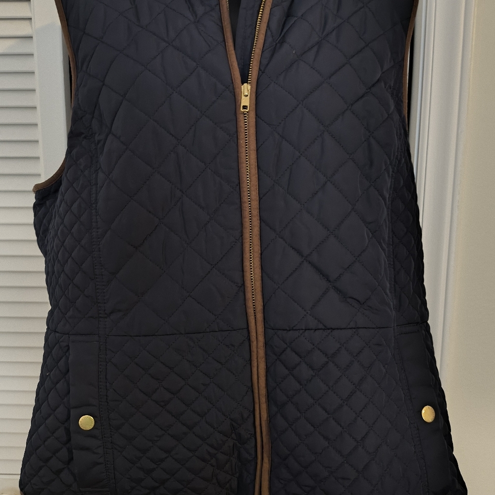 Talbots Quilted Navy Vest with Gold Accents